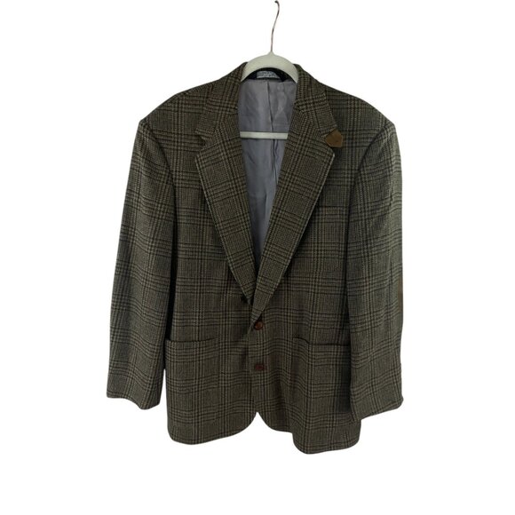 Lands End Men's Wool Blazer W/ Elbow Patches 42R Plaid Tailored Fit  Academia - Picture 12 of 12
